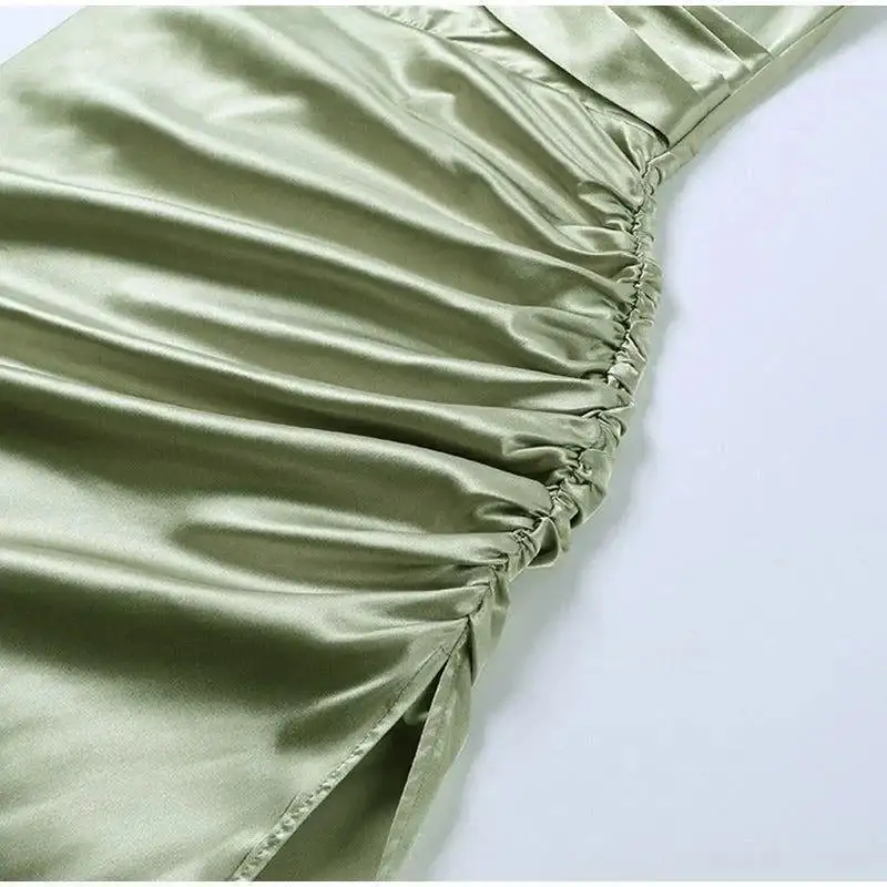 Ruched Satin Midi Dress