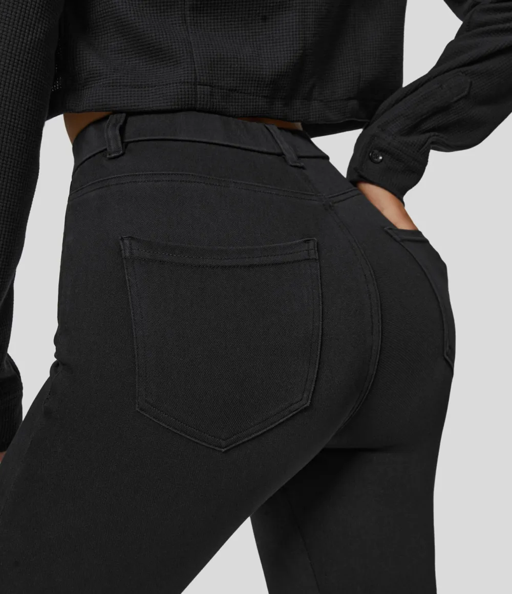 Magic High Waisted Multiple Pockets Stretchy Knit Denim Work Leggings