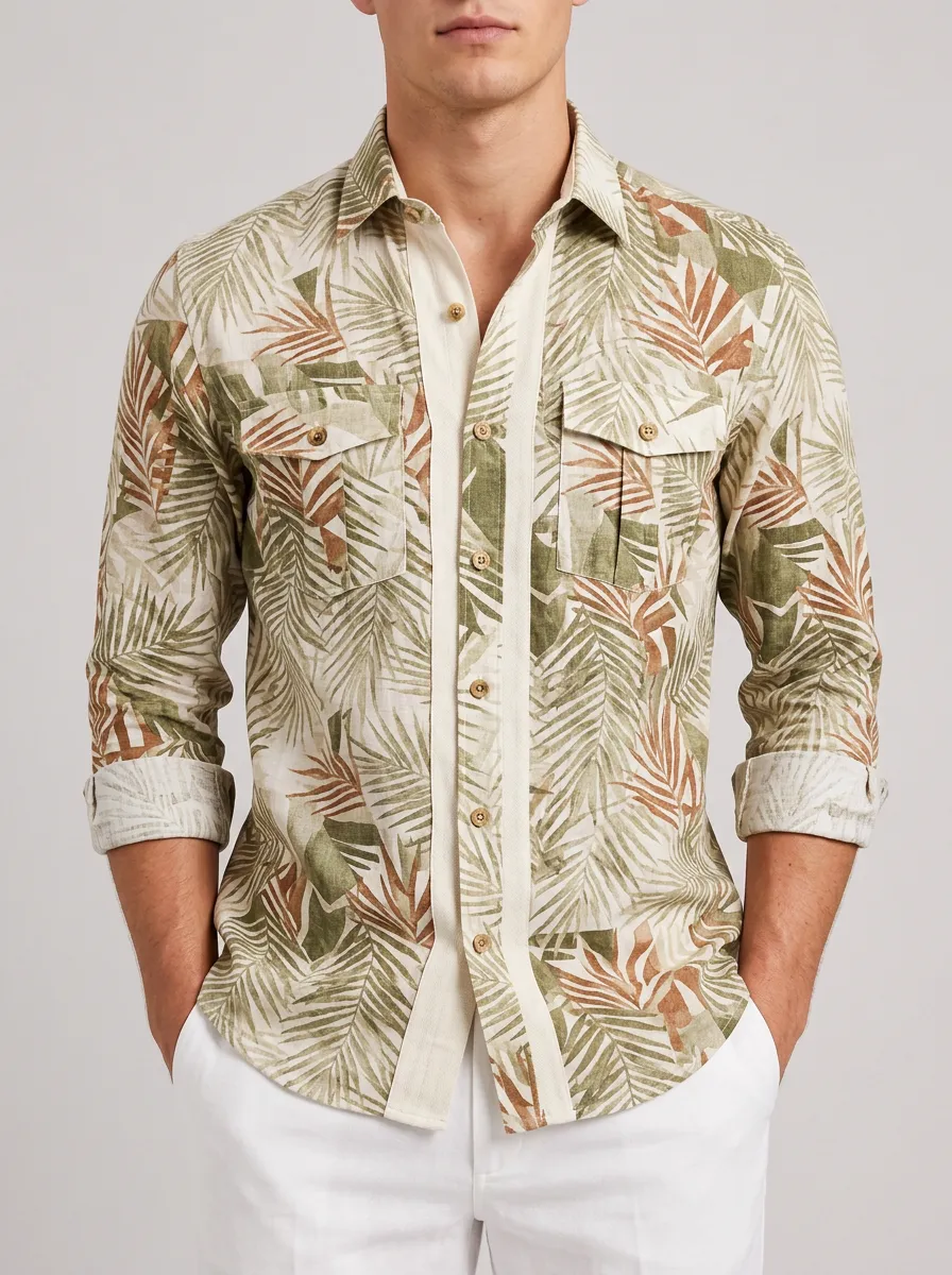 Men's Palm Print Button-Down Shirt