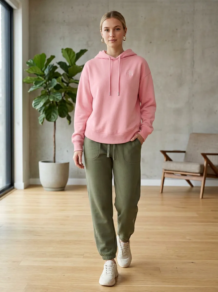 Women's Minimalist Botanical Line Art Printed Hoodie Jogger Set