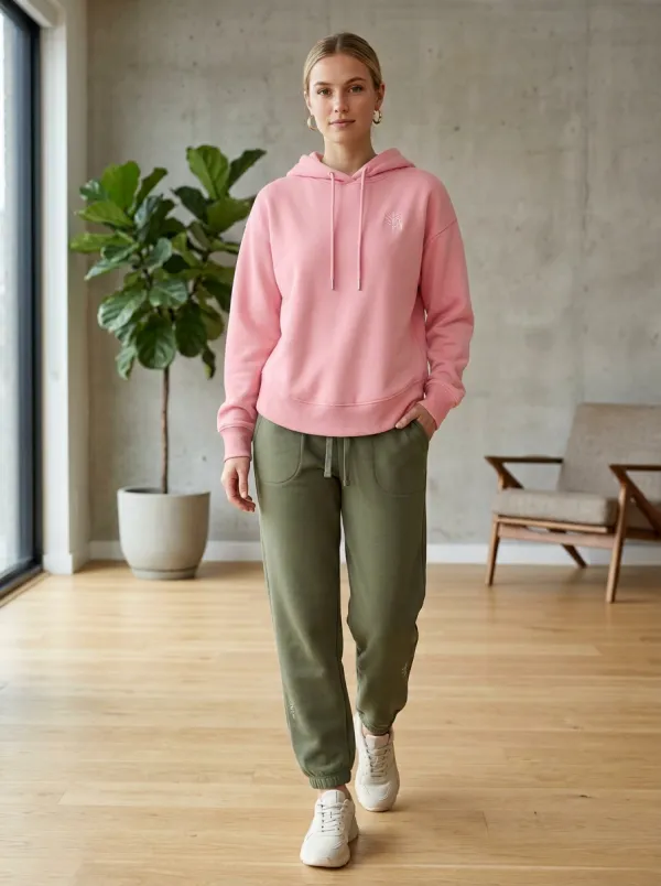 Women's Minimalist Botanical Line Art Printed Hoodie Jogger Set