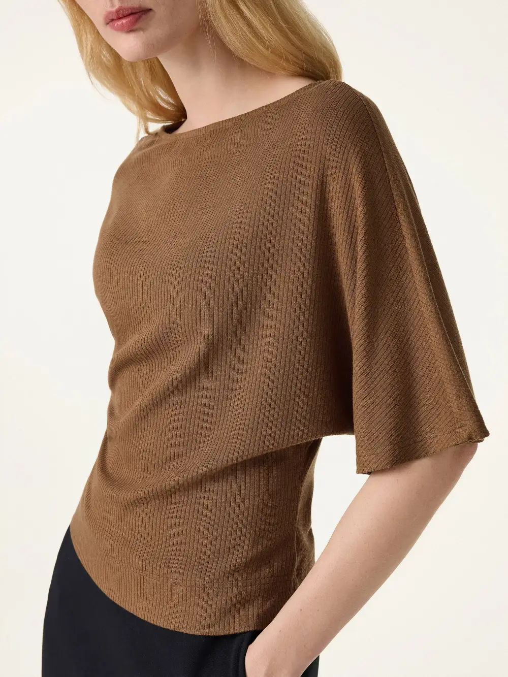 Soft Ribbed Boatneck Relaxed Top
