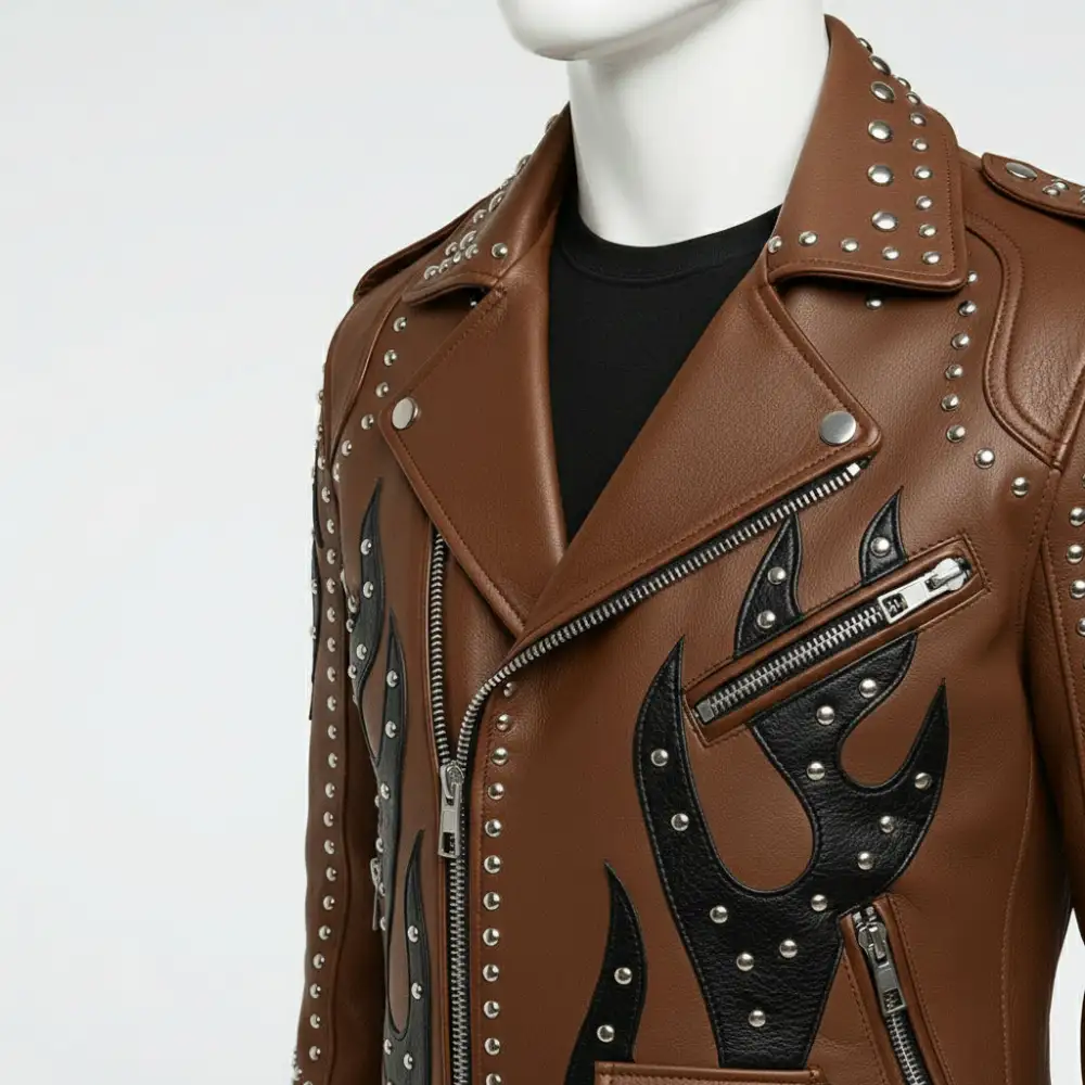 Modern Cowhide Biker Motorcycle Studded Jacket