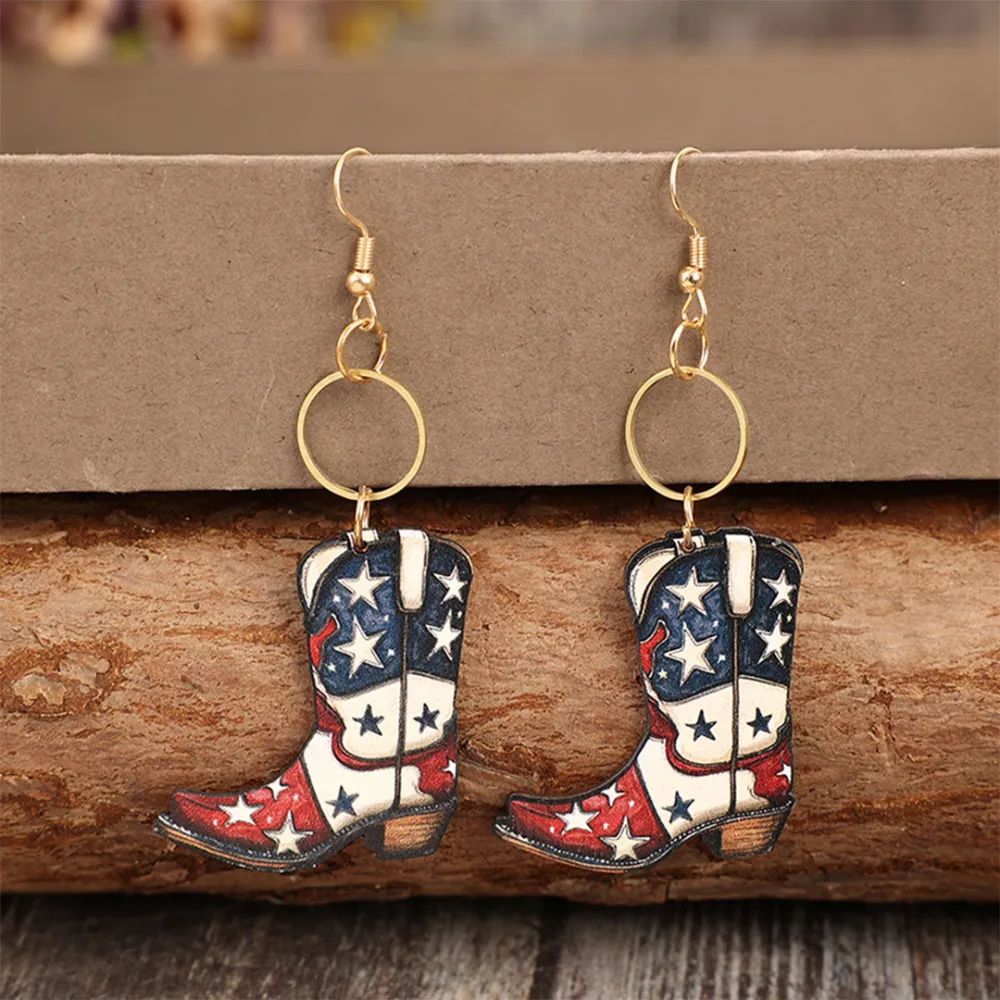 Wooden Boot Shape Drop Earrings
