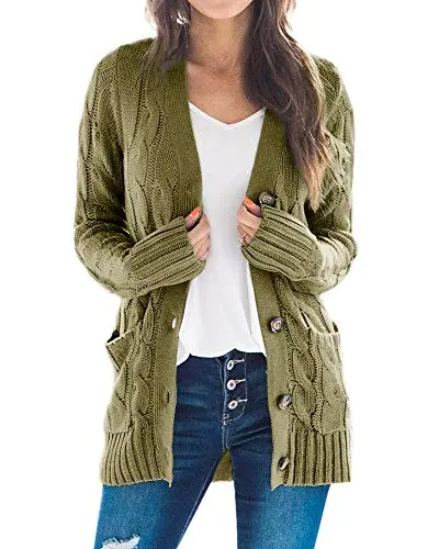 Women's Cable Knit Cardigan Long Sleeve Open Front Button Down Knitwear Sweater Coat