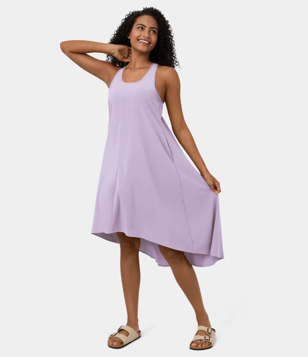 Breezeful Backless Racerback Side Pocket High Low Flowy Midi Quick Dry Casual Dress