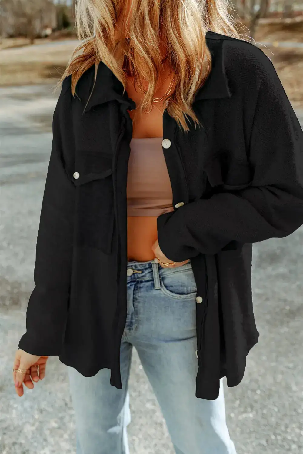 Button Front Pocketed Casual Jacket