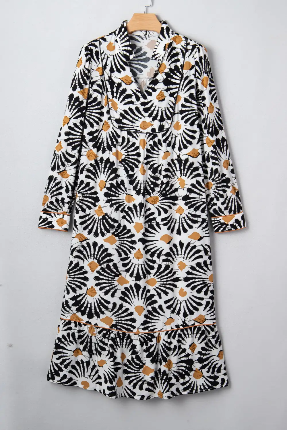 Maxi Abstract Floral Print Split V Neck Long Dress