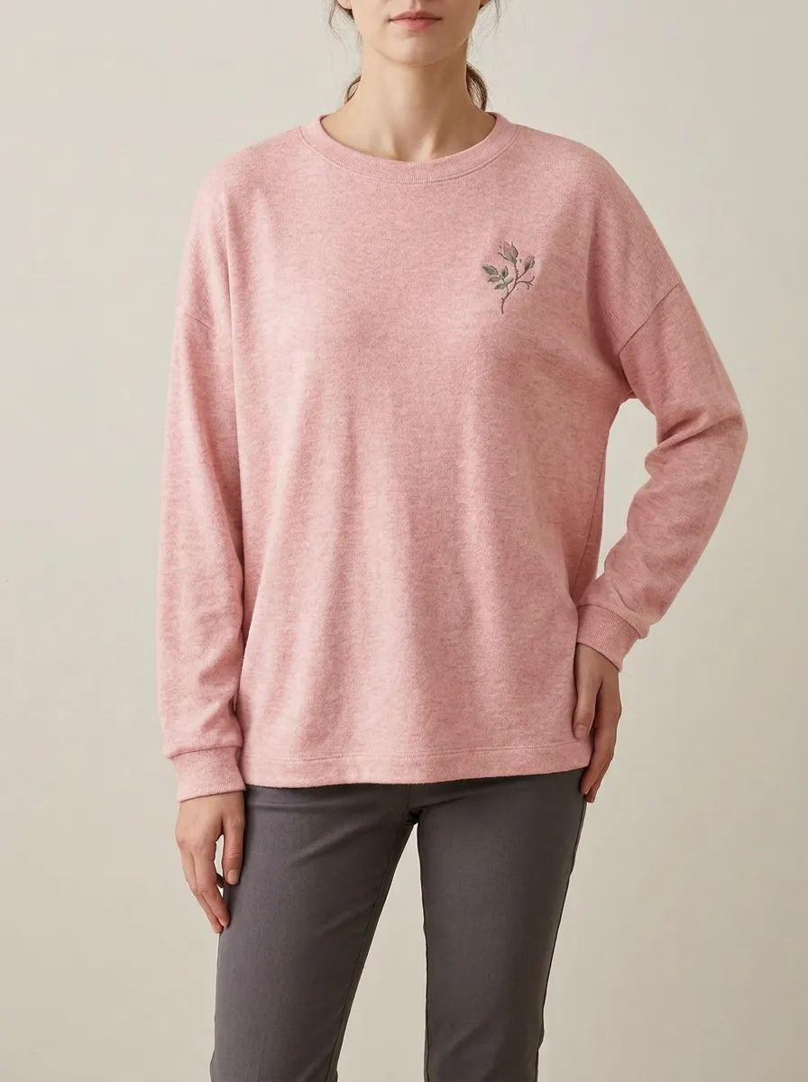 Women's Embroidered Rose Crew-Neck Pullover
