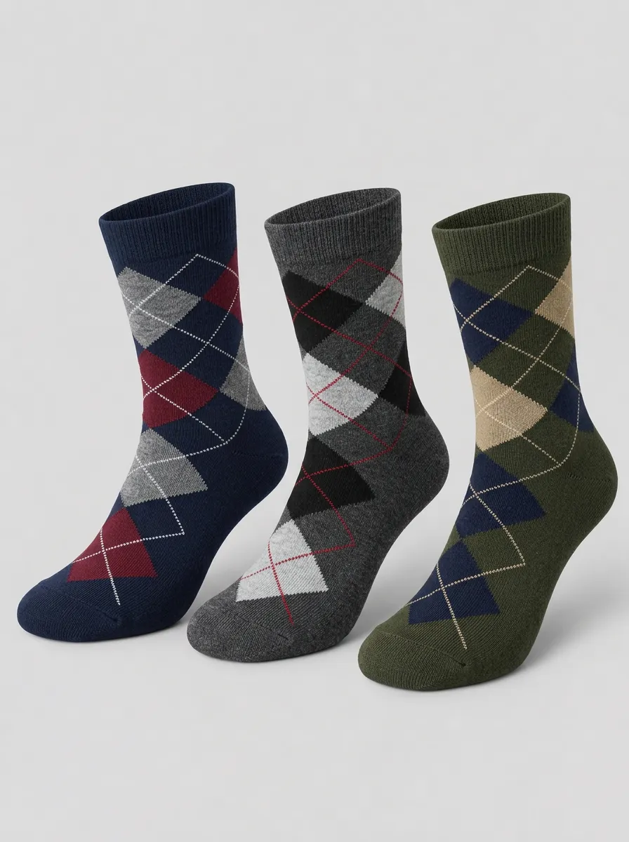Men's Argyle Ribbed Crew Socks 3-Pack