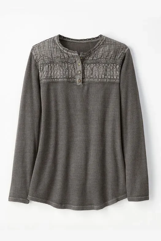 Textured Knit Henley Tops 5 Colors