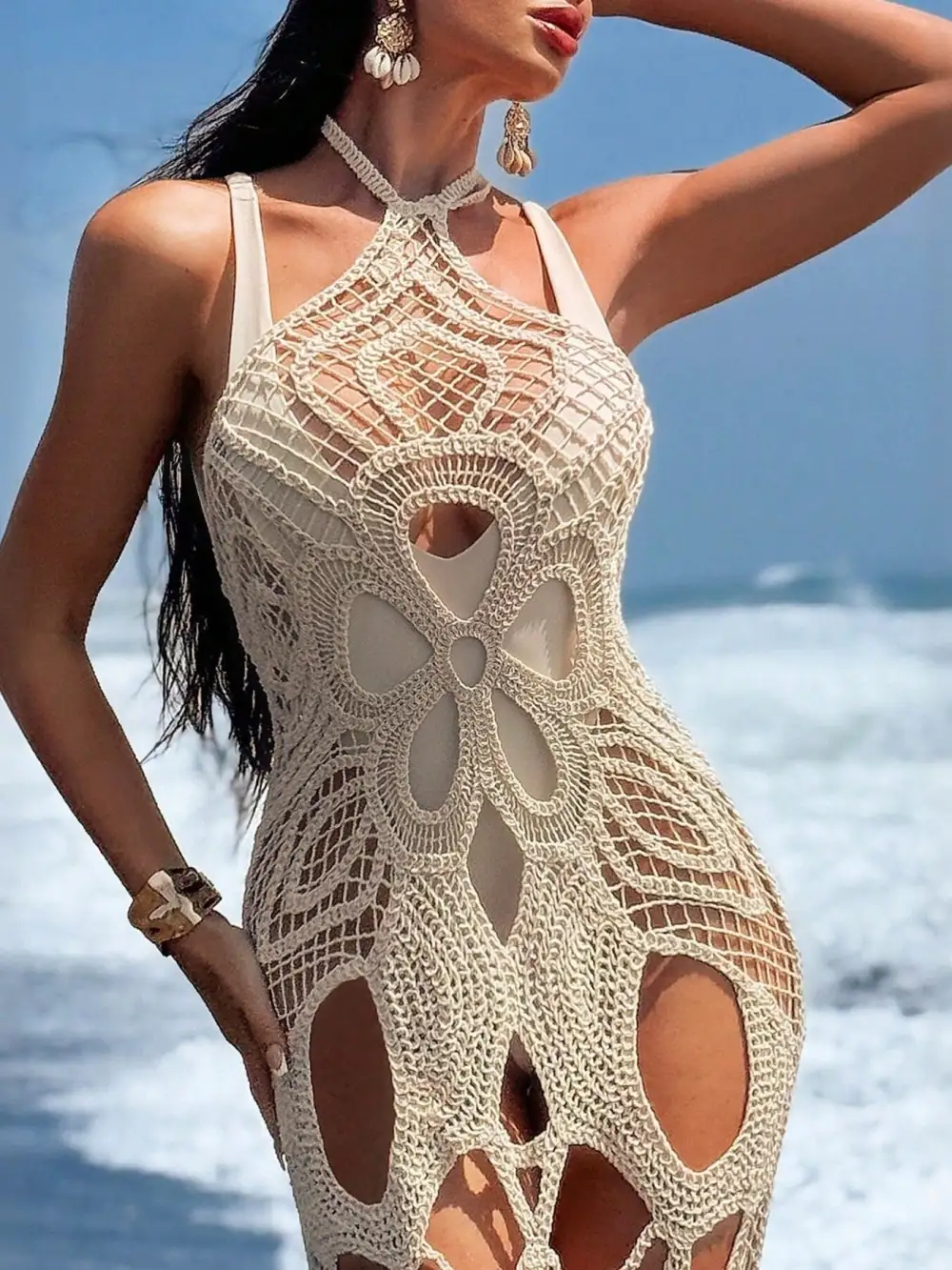Cutout Halter Neck Cover Up Dress