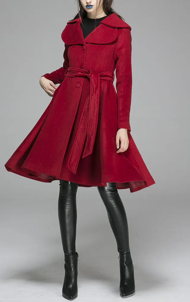 Wool Blend Fit and Flare Lapel Collar Coat