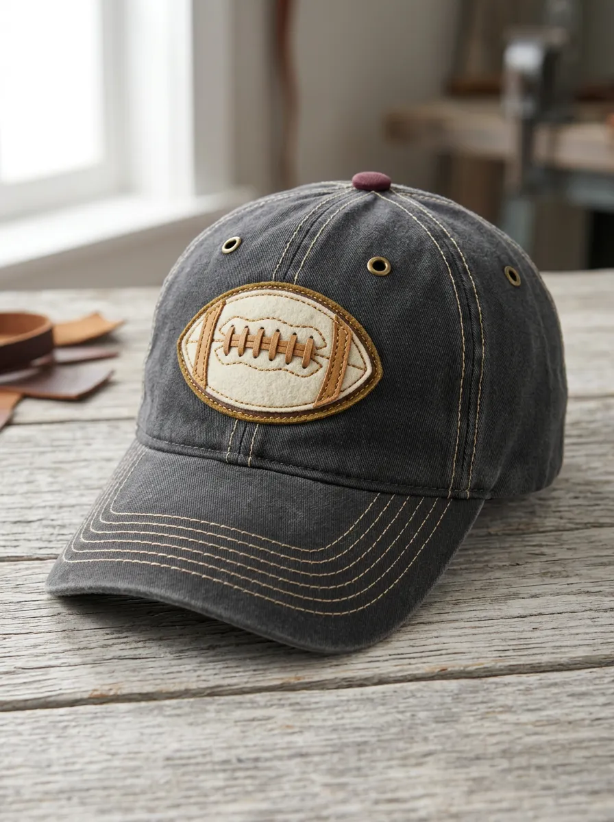 Men's American Football Fan Leather Patch Embroidered Baseball Cap