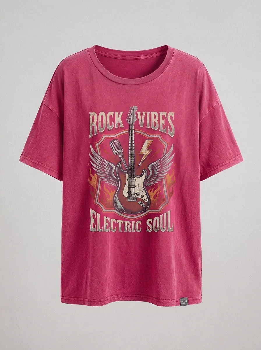 Unisex Rock Music Lover Winged Guitar Printed T-shirt