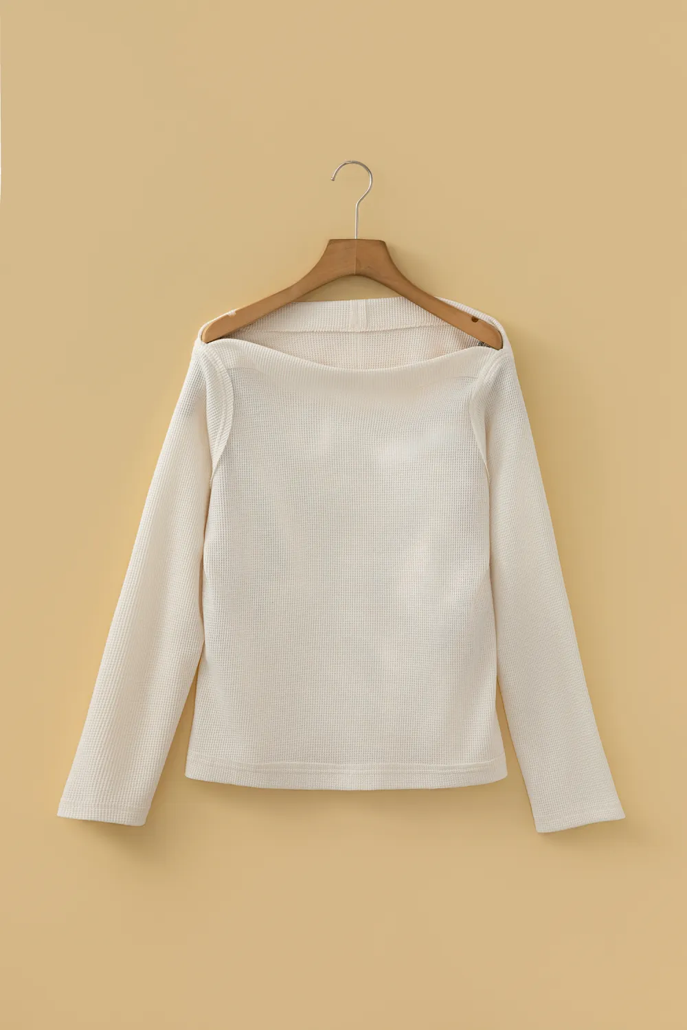 Beige Waffle Knit Asymmetric Neck Top