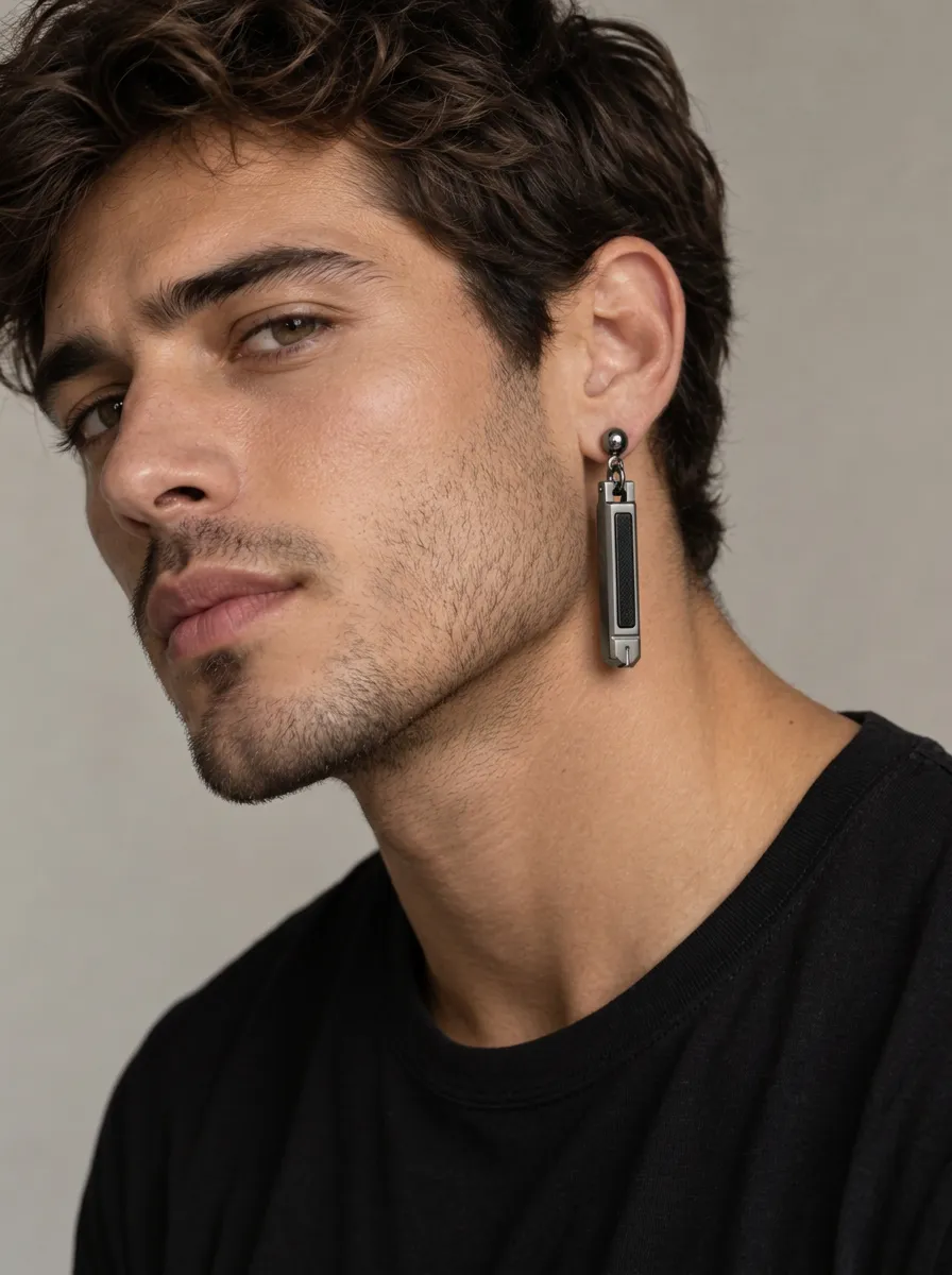 Men's Minimalist Geometric Bar Drop Stud Earring
