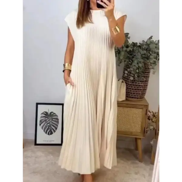 Classic Full Size Pleated Round Neck Maxi Dress Plus Size