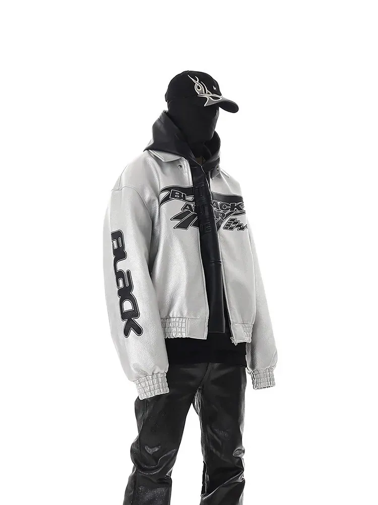 BLACK AIR Racer Cropped Leather Jacket