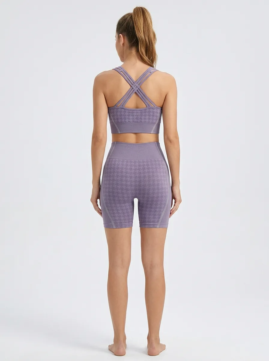 Practical Houndstooth Pattern Edit Women's Tank Top And Sports Shorts Set