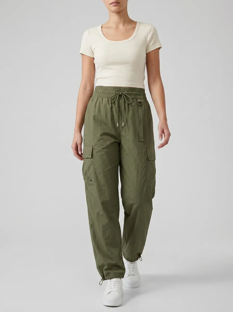 Relaxed Drawstring Elastic-Waist Breathable Cargo Pants