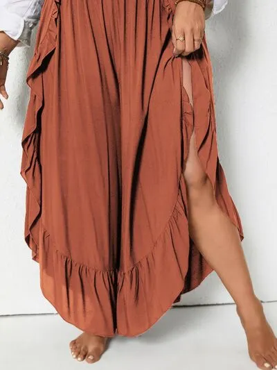 Plus Ruffled Wide Leg Detail Pants