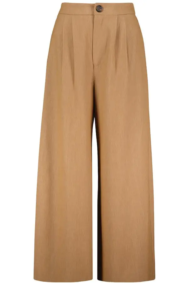 Camel Brown Flowy Wide Leg Trousers