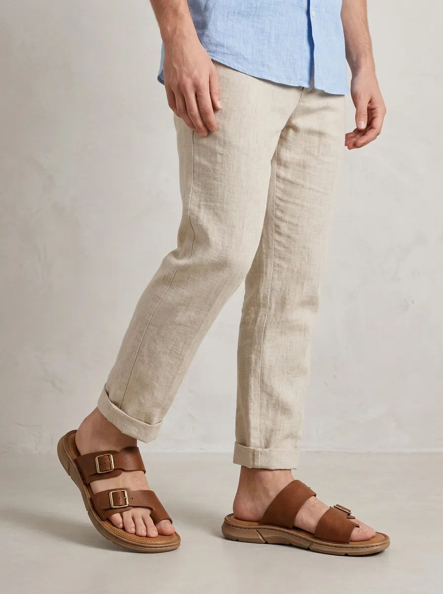 Men's Casual Brown Leather Double Buckle Sandals
