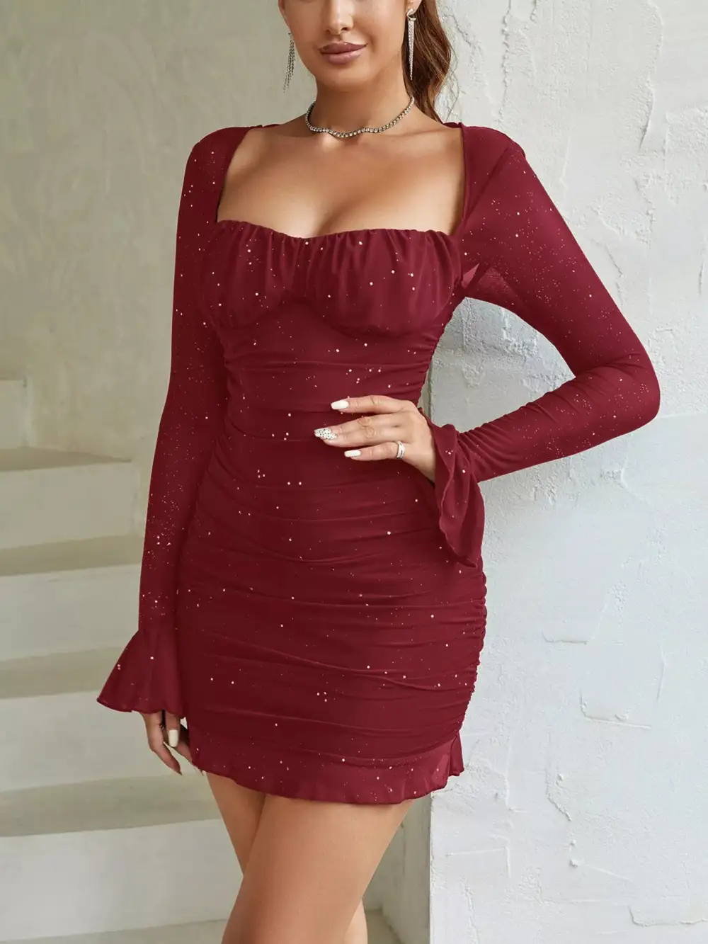 Clean Line Ruched Mini Dress