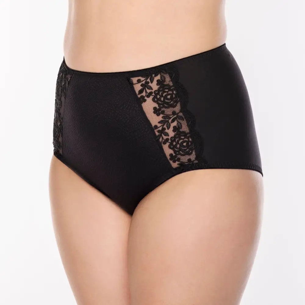 Women's High Waist Lace Embroidery Jacquard Microfiber Shaping Brief Panty
