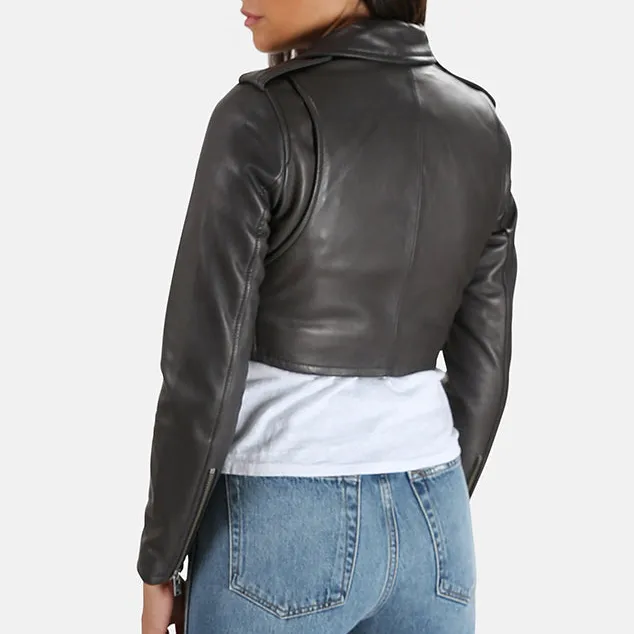 Leather Asymmetric Cropped Jacket