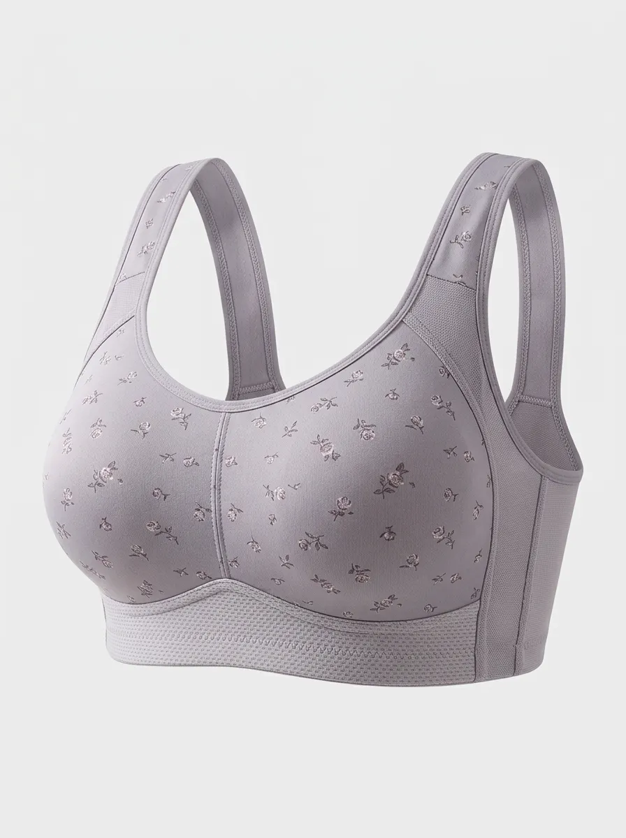 Women's Plus Size Lavender Floral Full-Coverage Wireless Sports Bra