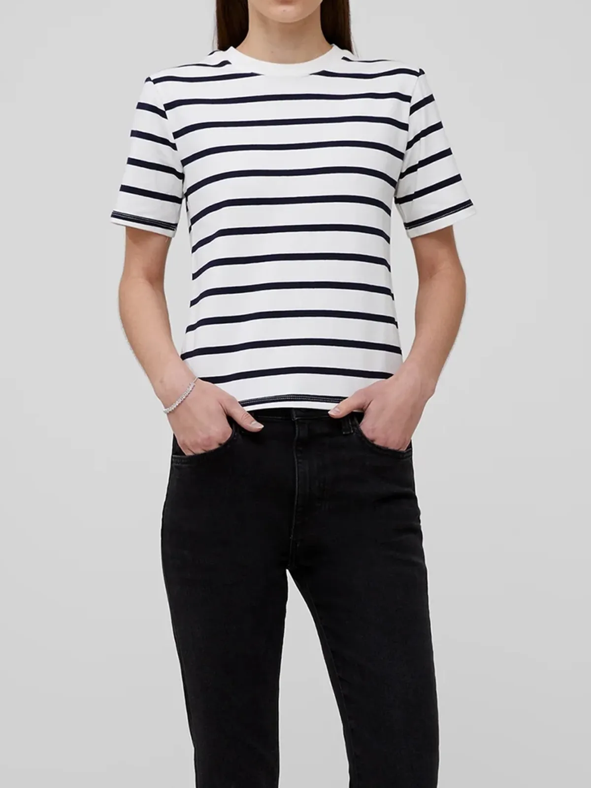 Classic Crew Neck Striped Cotton Top