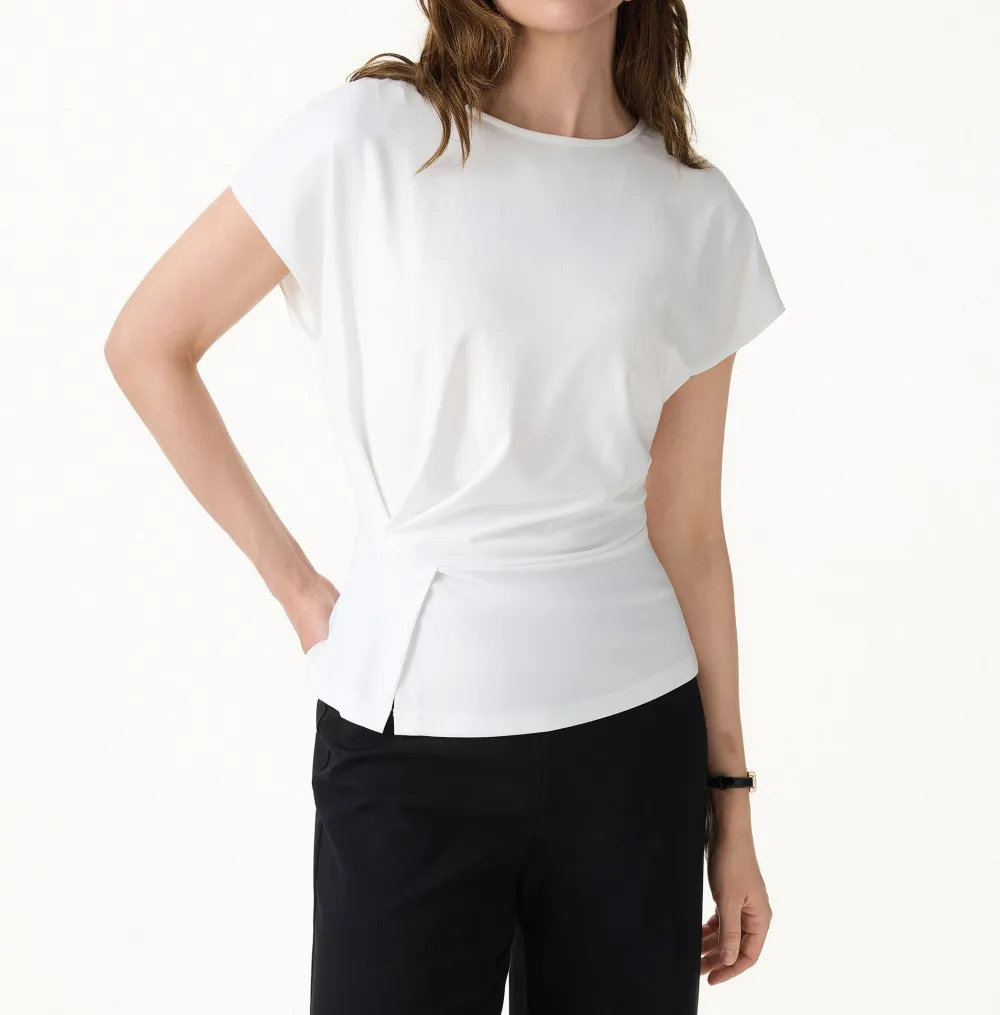 Cooling Ponte Relaxed Round Neck Tucked Top