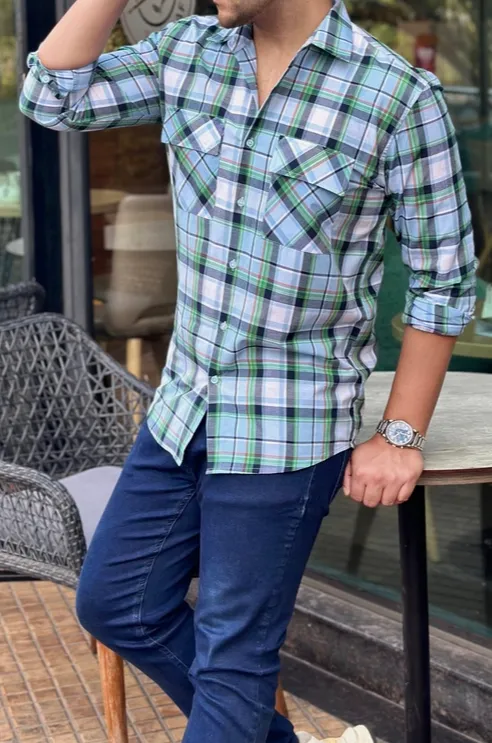 Blue Checked Casual Shirt