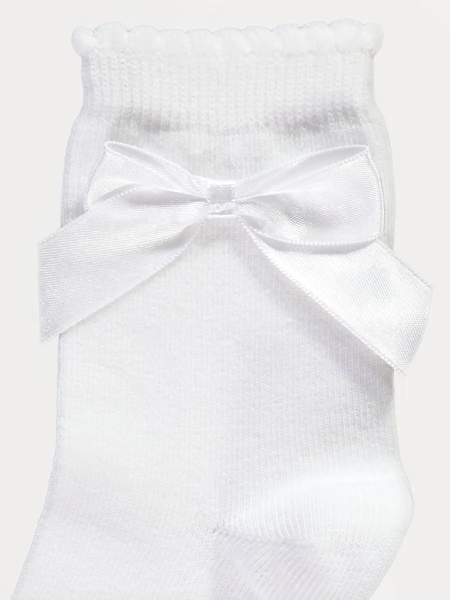 White Bow Cotton Rich Ankle Socks 3 Pack