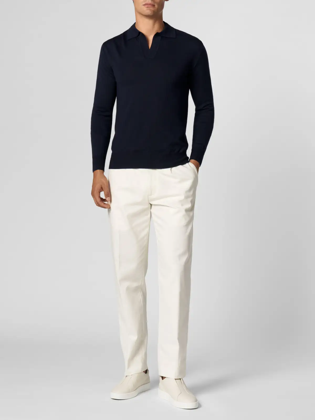 Cashmere Merino Blend Polo Shirt With Buttonless Slim Fit Knit Construction