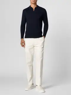 Cashmere Merino Blend Polo Shirt With Buttonless Slim Fit Knit Construction