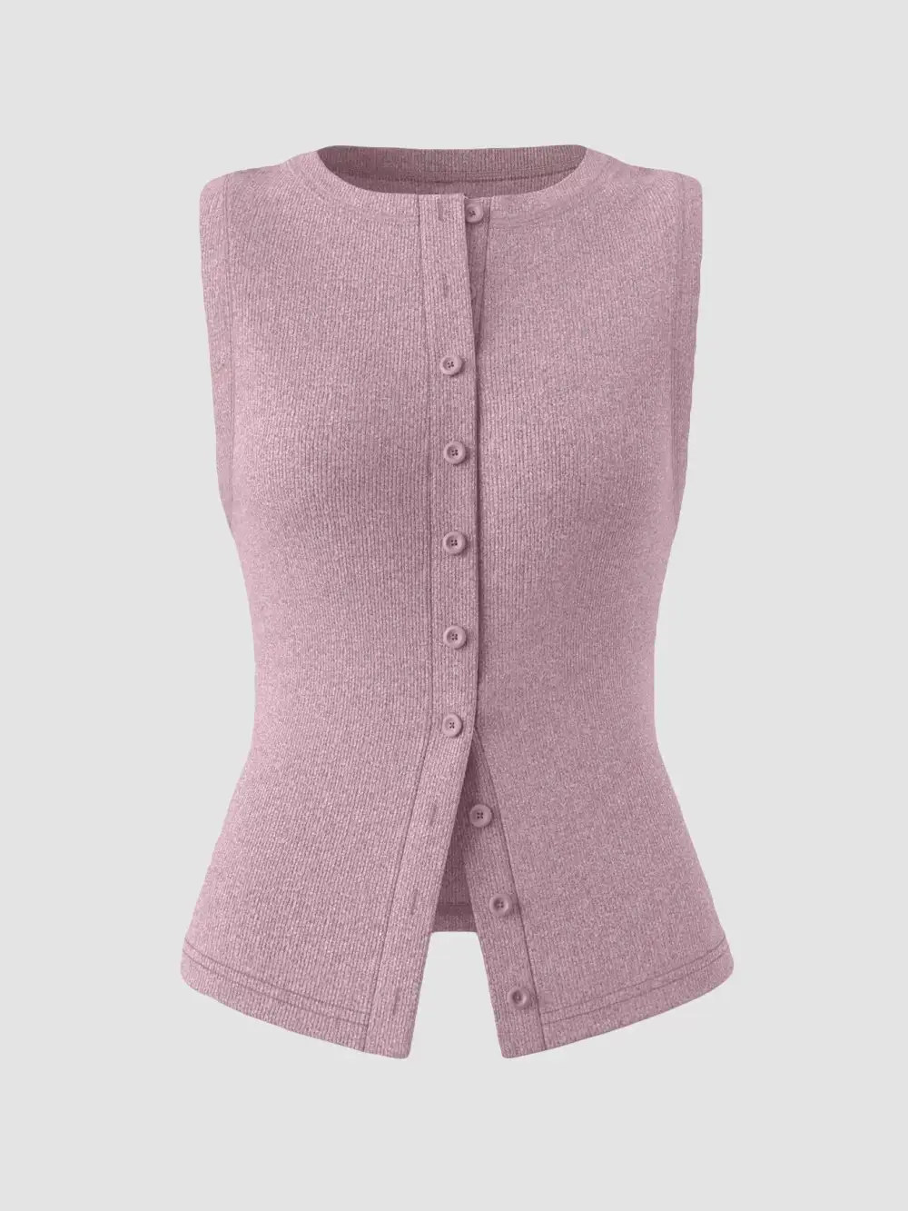 Ribbed Button Front Sleeveless Tank