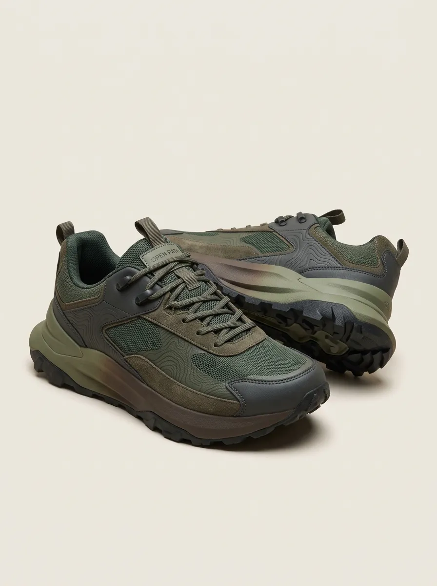 Chunky Hiking-Inspired Topographic Casual Sneakers