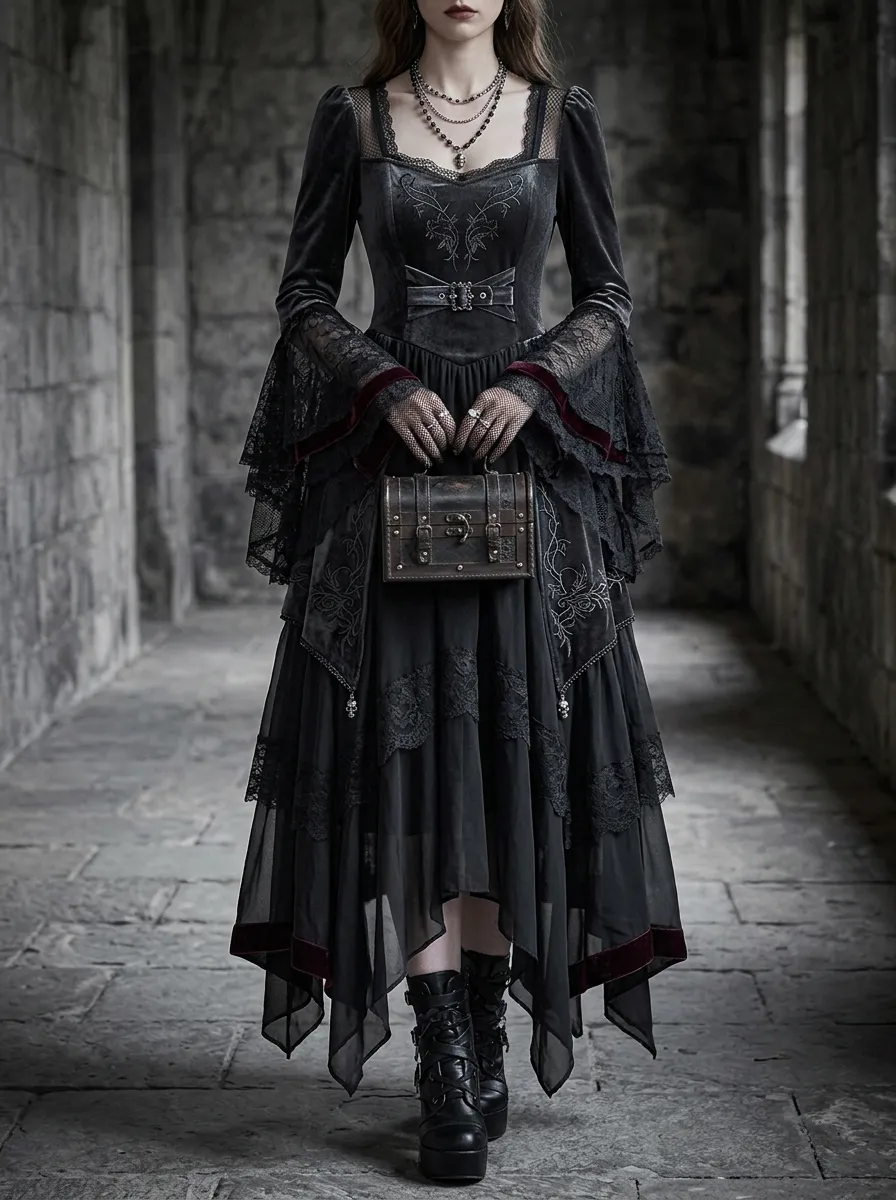 Victorian-Inspired Victorian Lace Embroidered Statement Women's Gothic Dress
