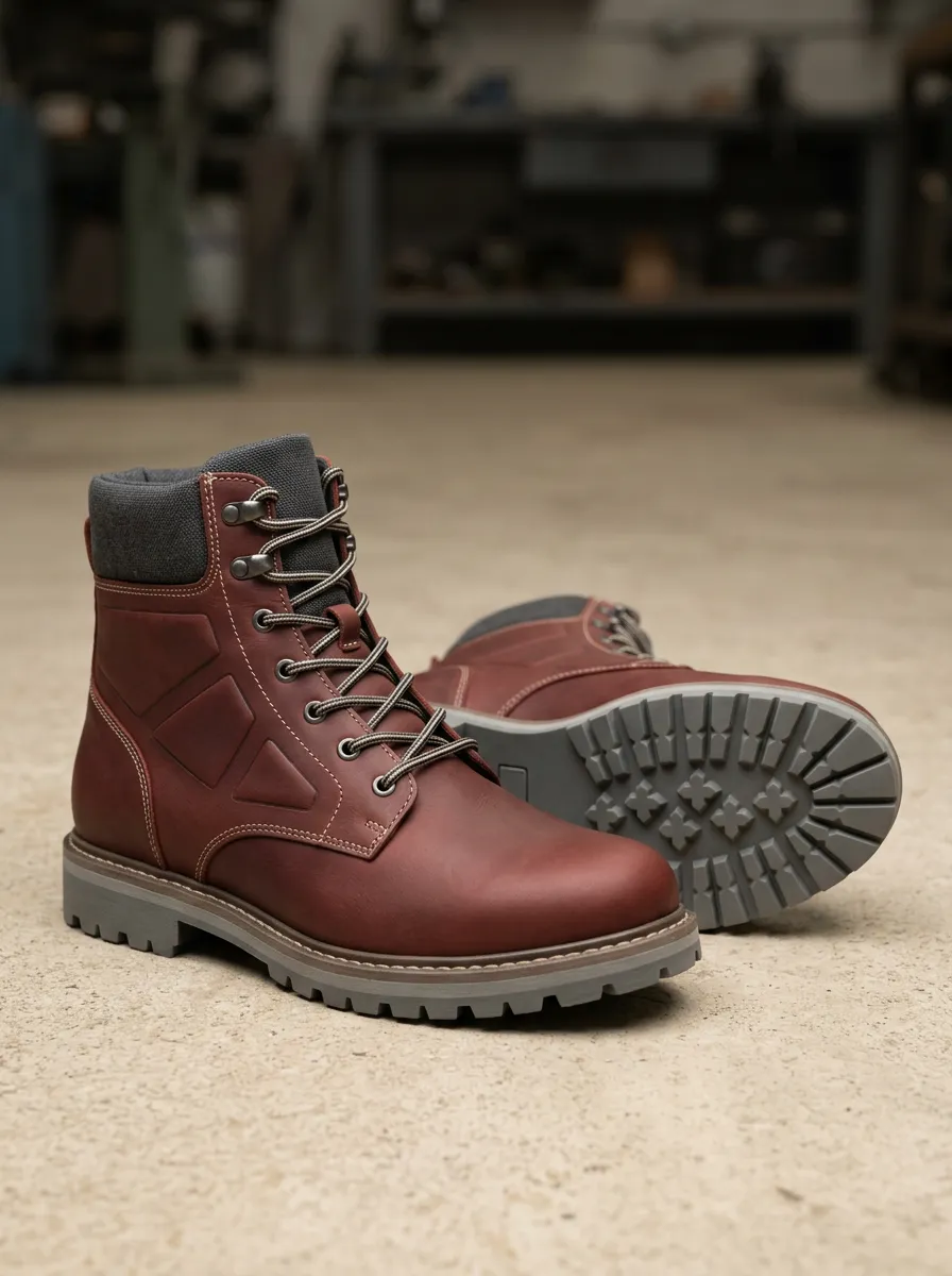Unisex Leather Geometric Pattern Print Work Boots