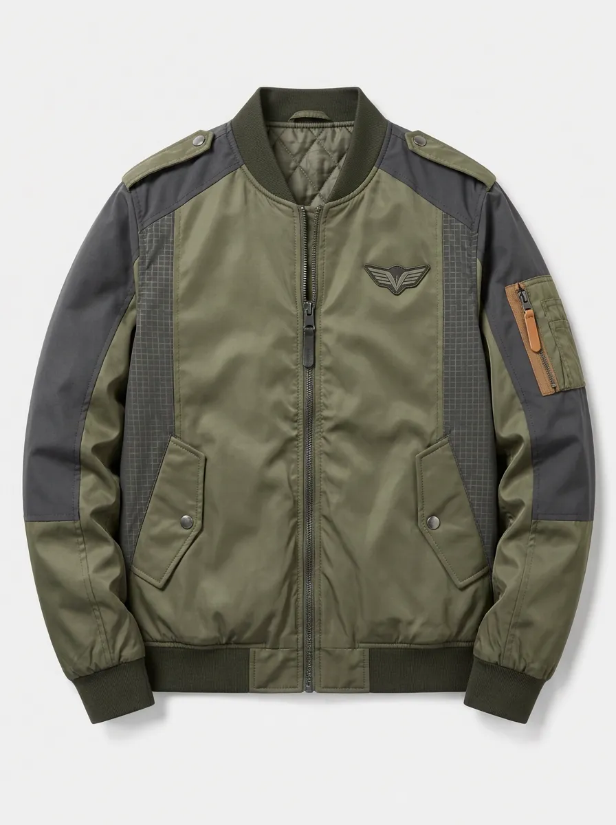 Men's Military Tactical Wing Patch Quilted Bomber Jacket