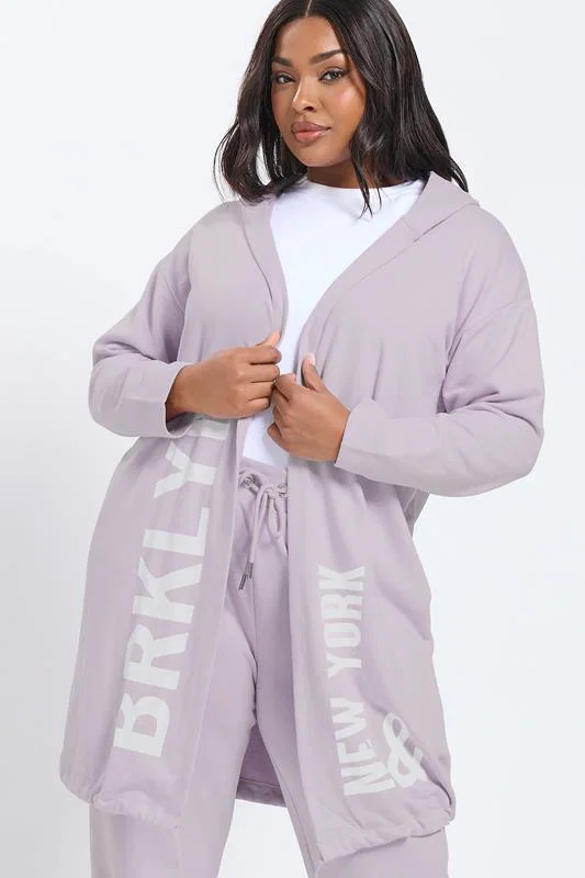 Purple 'BRKLYN' Slogan Longline Hoodie detail 3