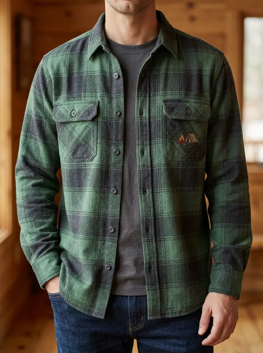 Campfire Tent Plaid Twin Pocket Shirt