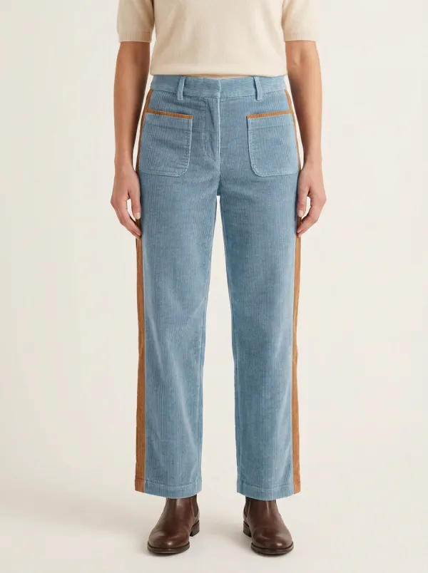 Women's Contrast-Panel Patch-Pocket Straight-Leg Corduroy Pants