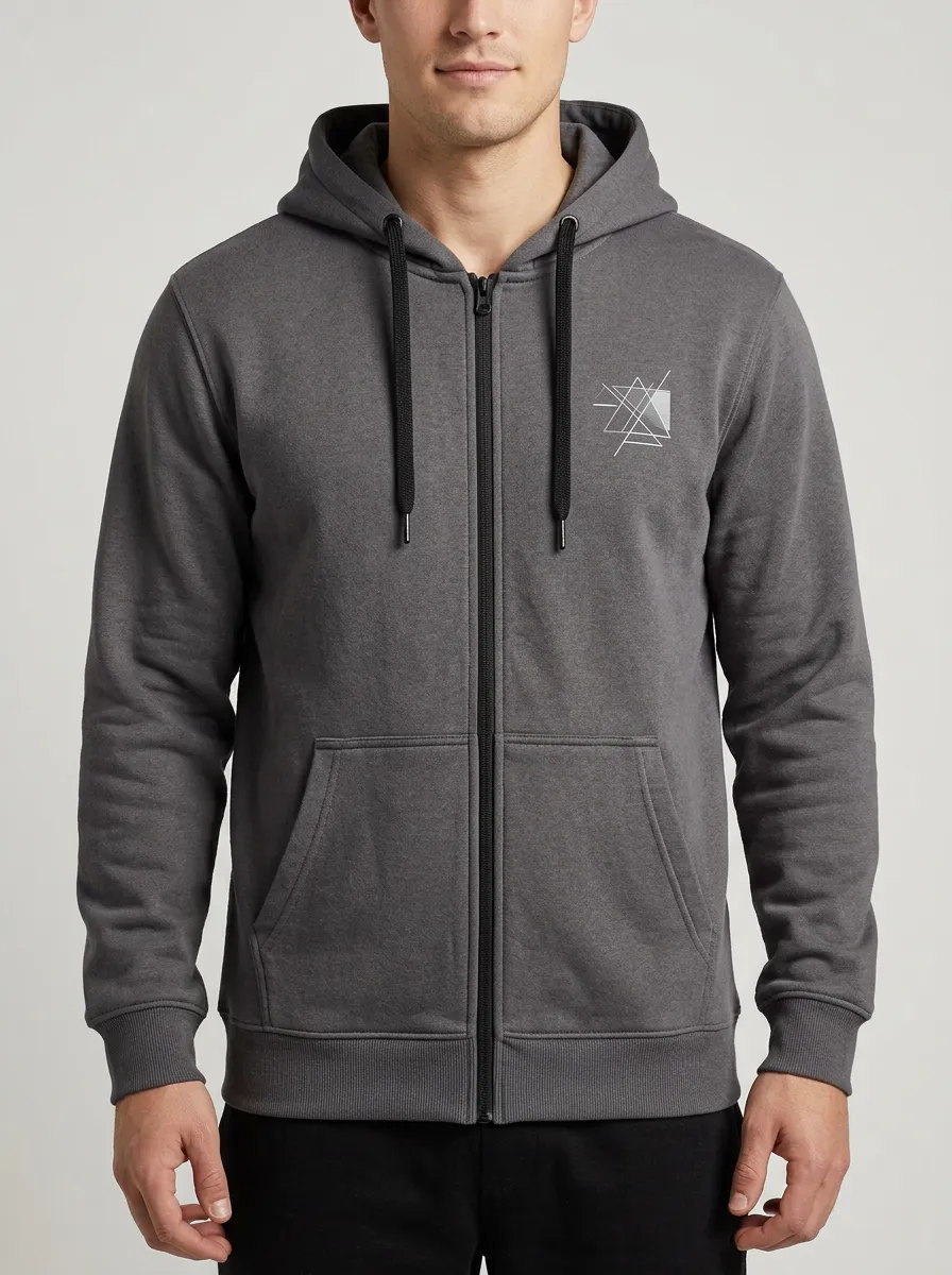 Everyday Zip-Up Geometric Line Art Classic Look Men's Hoodie