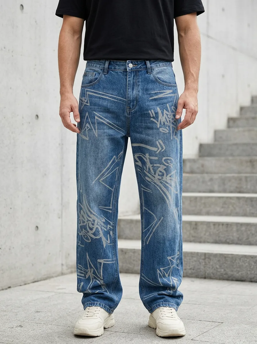Unisex Urban Streetwear Graffiti Jeans
