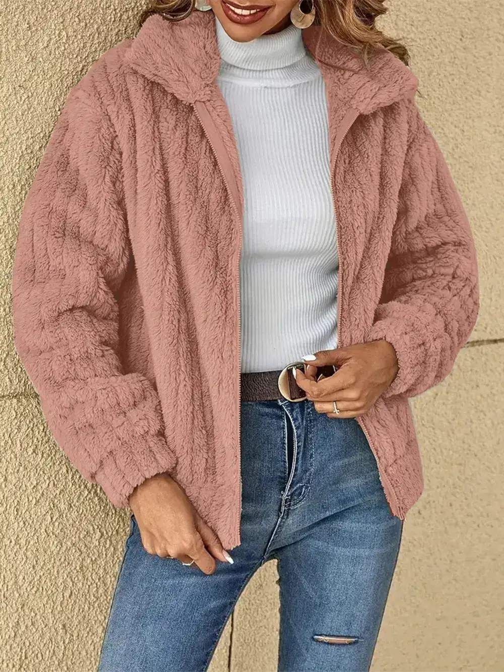 Plush Zip Front Casual Jacket