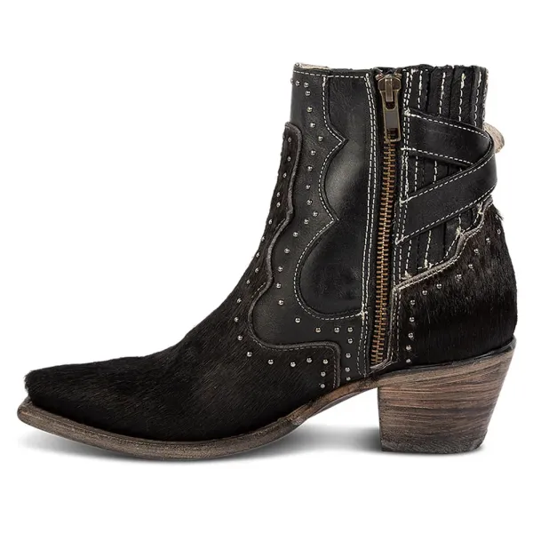 Modern Faux-Leather Studded Buckle-Detail Zip-Up Western Boots